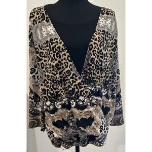 Chico’s Animal Print Crossover Stretchy Blouse Built In Tank Size 3 (XL)